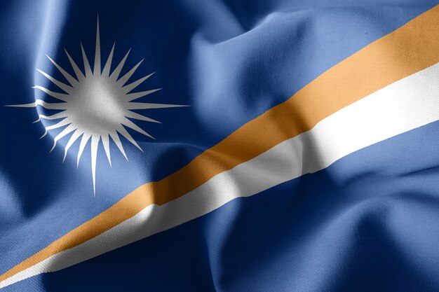 Representación 3D ondeando la bandera de seda realista de las Islas Marshall