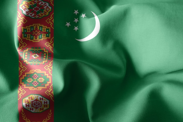 Representación 3D ondeando la bandera de seda realista de Turkmenistán