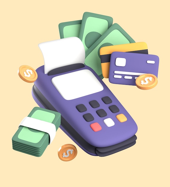 Representación 3D de pagos electrónicos sin efectivo y transacciones seguras.