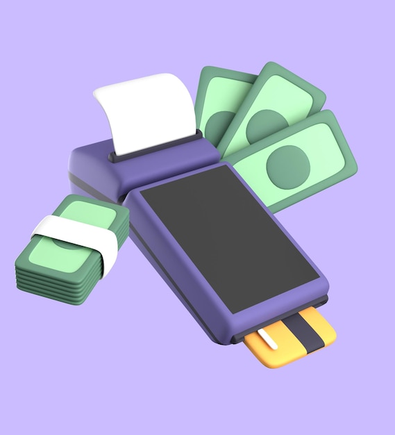 Representación 3D de pagos electrónicos sin efectivo y transacciones seguras.