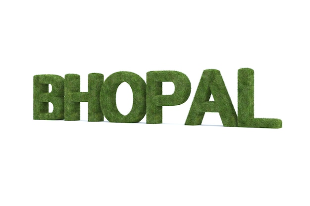 Foto representación 3d de la palabra bhopal hierba verde aislada