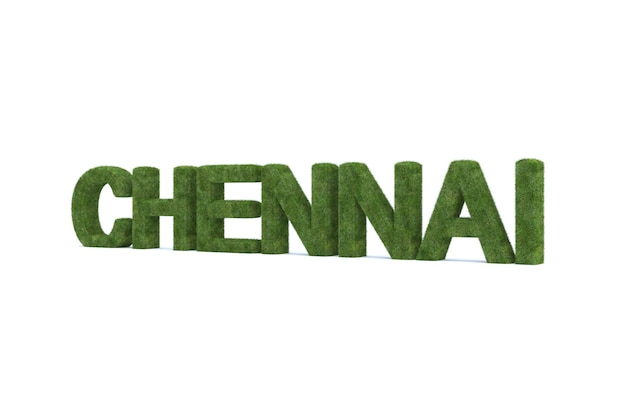 Representación 3D de la palabra chennai de hierba verde aislada