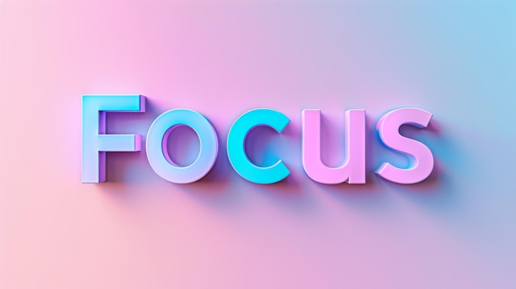 Foto una representación 3d de la palabra foco en un fondo rosa azul y púrpura ia generativa