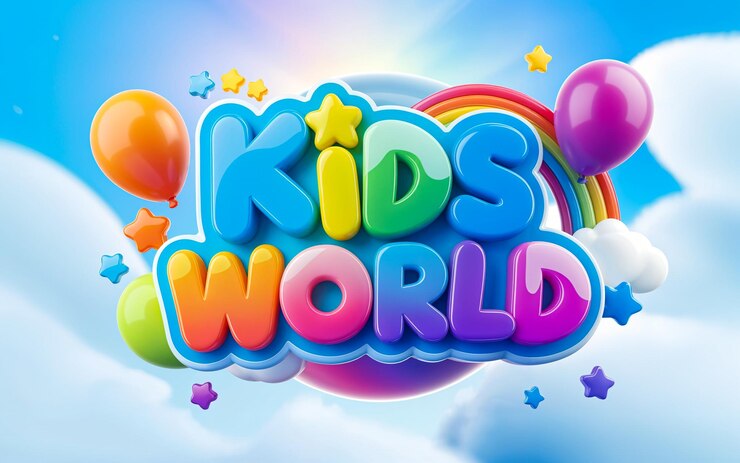 Foto una representación 3d de una palabra mundo de niños área de juego del mundo de los niños efecto de texto 3d
