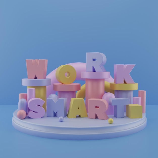 Representación 3D de palabras motivacionales a todo color.