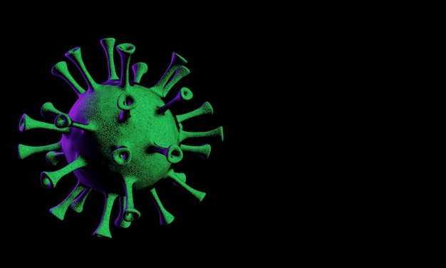 Representación 3D. Pandemia microscópica de Covid-19. Mutación de virus.