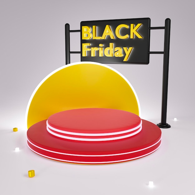 Representación 3D Pantalla de podio de Black Friday útil para comercio electrónico o compras en línea