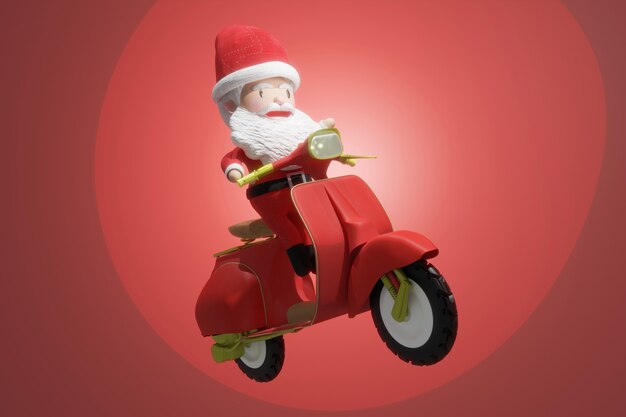 Representación 3D de Papá Noel montando un scooter