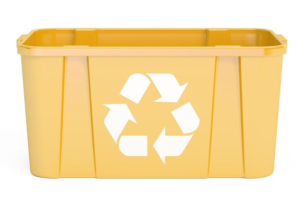 Representación 3D de papelera de reciclaje amarilla