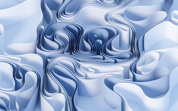 Representación 3d de papeles curvos azules