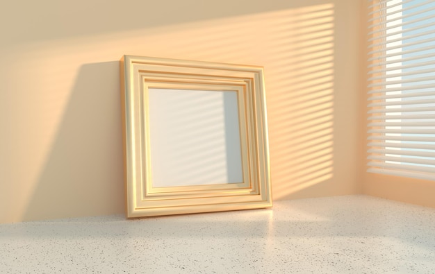 Representación 3d de la pared de la esquina de la habitación y la ventana con persianas sombra de marco vacío Cocina o baño