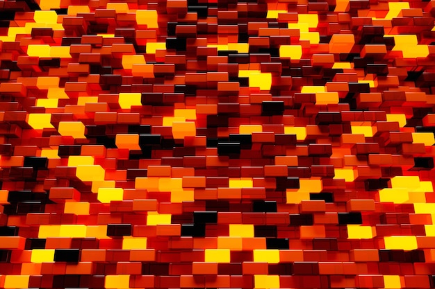 Foto representación 3d patrón naranja y negro de cubos de diferentes formas patrón minimalista de formas simples textura simétrica creativa brillante