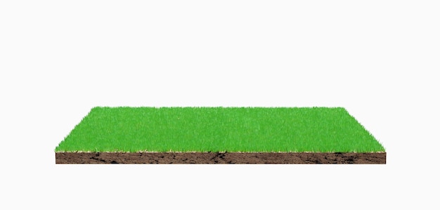 Representación 3D. Pedazo de tierra de hierba verde aislado en el fondo.