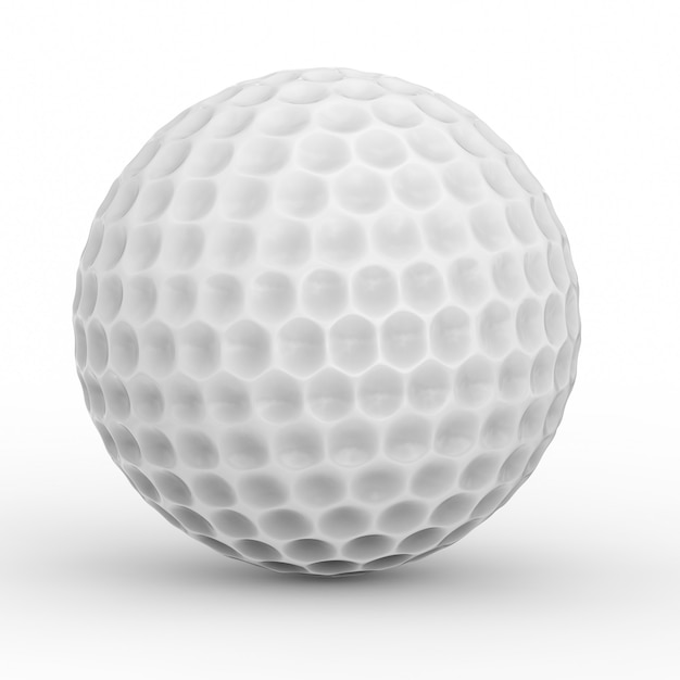 Foto representación 3d de una pelota de golf blanca sobre fondo blanco.