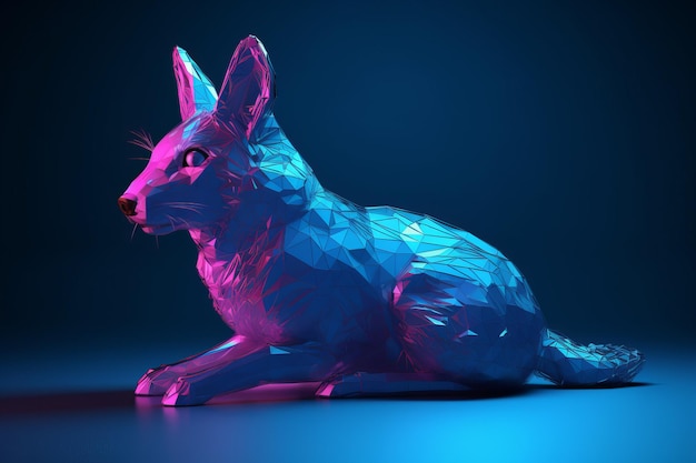 Una representación 3d de un perro con colores azul y rosa.