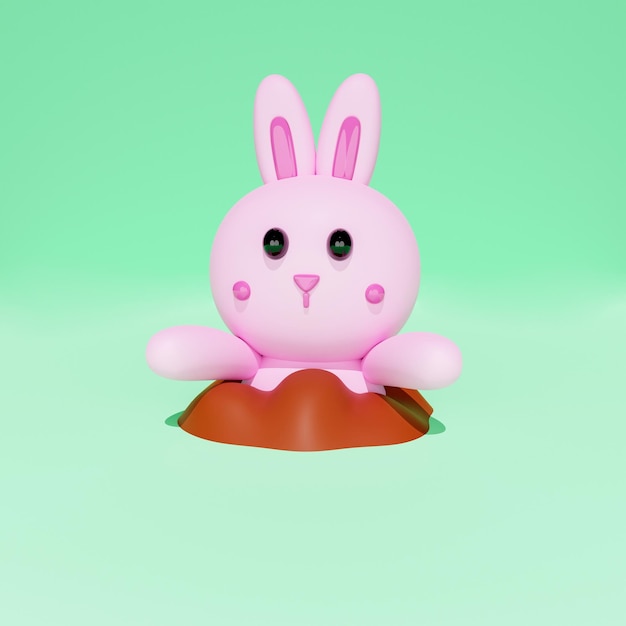 Representación 3d del personaje de conejo que sale del suelo