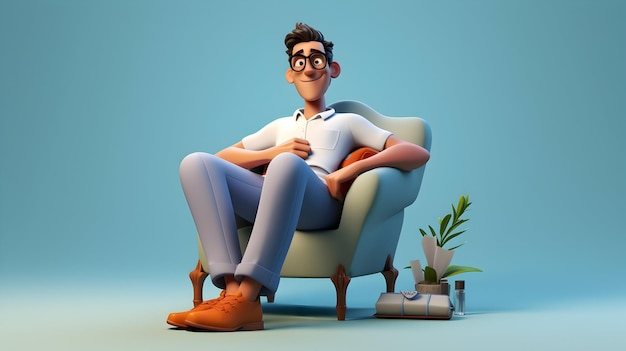 Una representación 3D con un personaje en una postura relajada