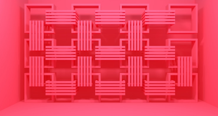 Foto representación 3d de la pila de cajas rosas