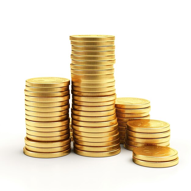 Una representación en 3D de pilas de monedas de oro de diferentes alturas