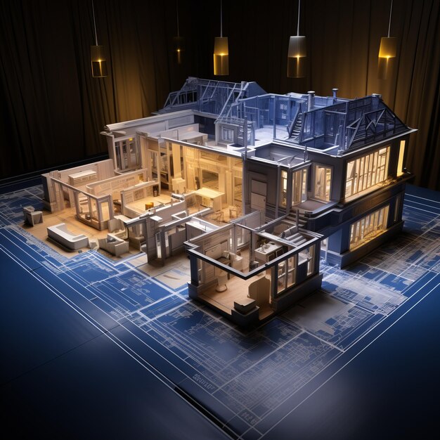 Una representación en 3D de un plano de una casa
