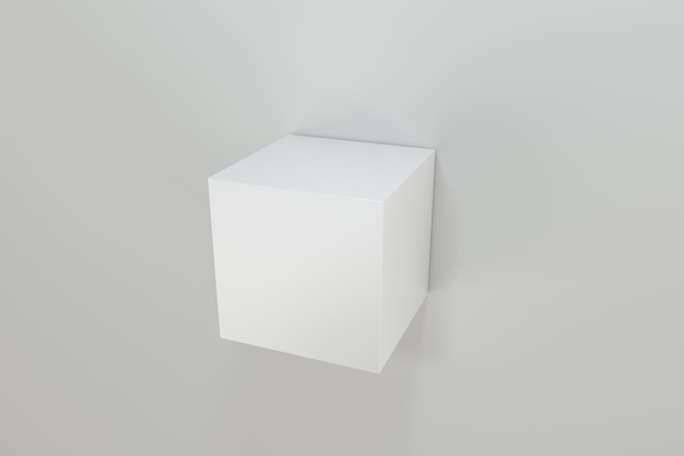 Representación 3d de la plataforma cúbica en la habitación blanca vacía