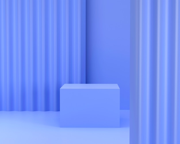 Representación 3D Un podio cuadrado azul sobre un fondo azul belleza simple Adecuado como fondo