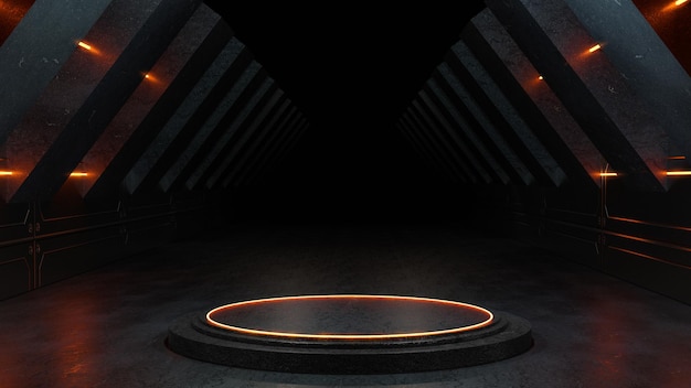 Representación 3d del podio de fondo de ciencia ficción futurista moderno