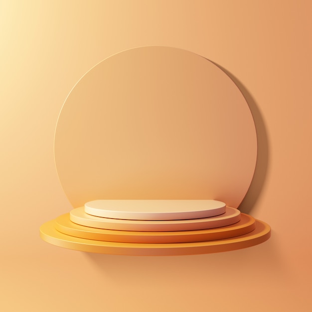 Representación 3D del podio geométrico sobre fondo naranja