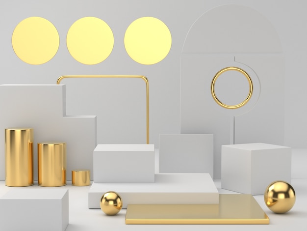 Foto representación 3d del podio de pedestal de oro blanco sobre fondo claro, espacio en blanco mínimo abstracto del podio para productos cosméticos de belleza,