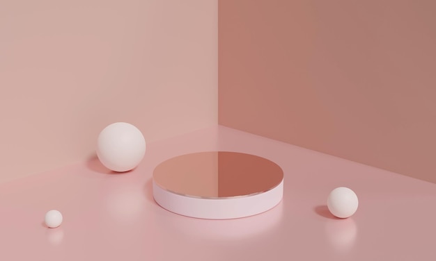 Representación 3D del podio de pedestal rosa espacio en blanco de podio mínimo para productos cosméticos de belleza