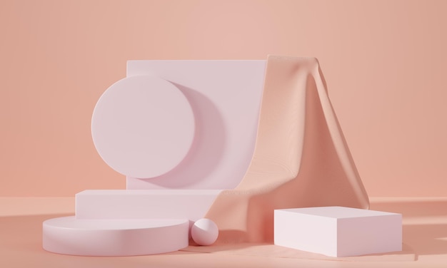 Representación 3D del podio de pedestal rosa espacio en blanco de podio mínimo para productos cosméticos de belleza