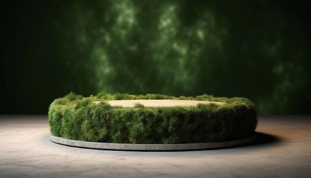 Representación 3D de un podio redondo con musgo verde Textura de mármol