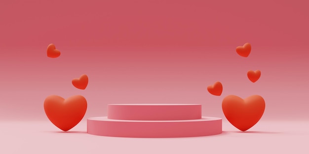 Representación 3d del podio del símbolo del corazón del amor del día de san valentín