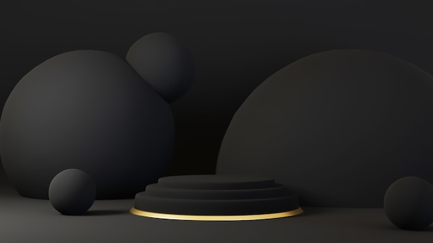 Representación 3D del podio sobre fondo negro minimalista de lujo.