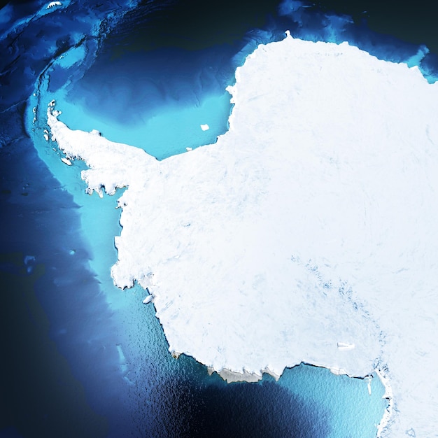 Representación 3d del Polo Sur de la Antártida