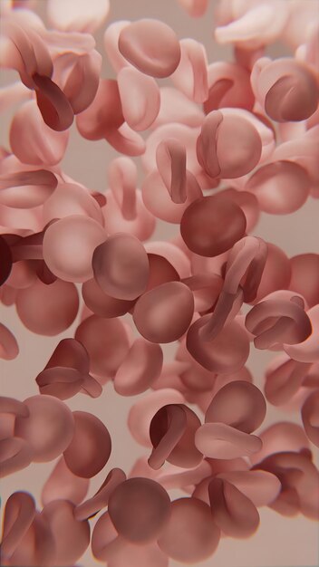 Representación 3D del primer plano de los glóbulos rojos moviéndose lentamente alrededor del concepto de atención médica