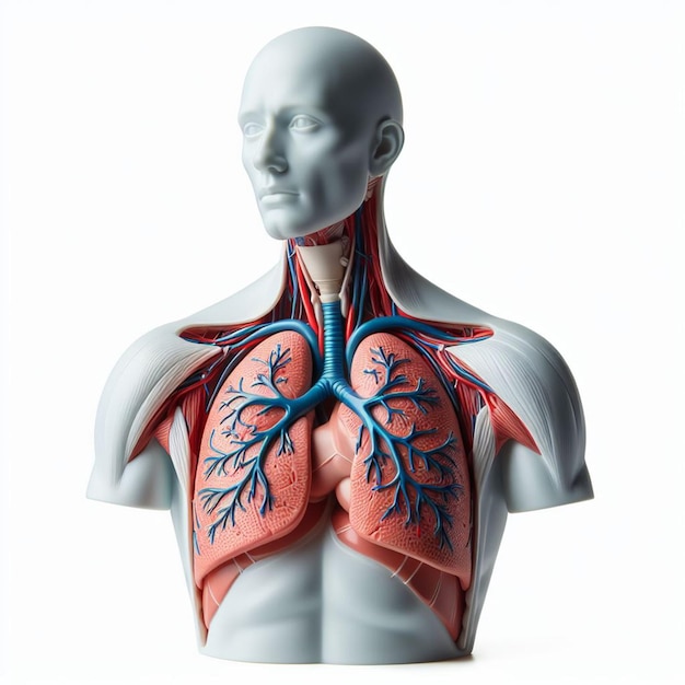 Foto representación 3d de los pulmones anatómicos hechos de plástico sobre un fondo blanco 3