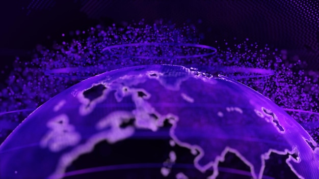 Representación 3D púrpura del globo terráqueo de fondo de comunicaciones y negocios de tecnología de la tierra