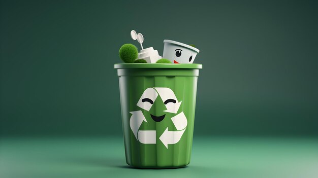Una representación 3D que muestra un personaje de contenidos de reciclaje