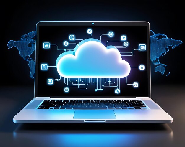 Foto una representación 3d que representa un sistema de computación en la nube