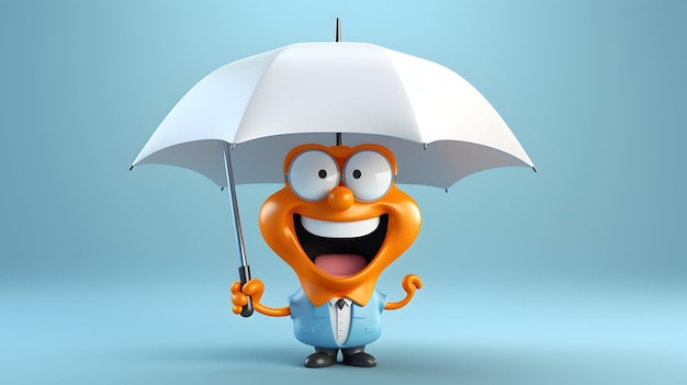 Una representación en 3D que retrata a un personaje de paraguas alegre abierto y listo para los días lluviosos