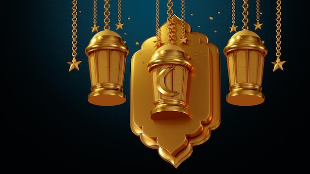 Representación 3D Ramadán Kareem Linternas religión Islámica feliz eid mubarak