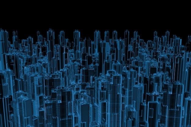 Representación 3D de rayos x ciudad urbana aislada en negro