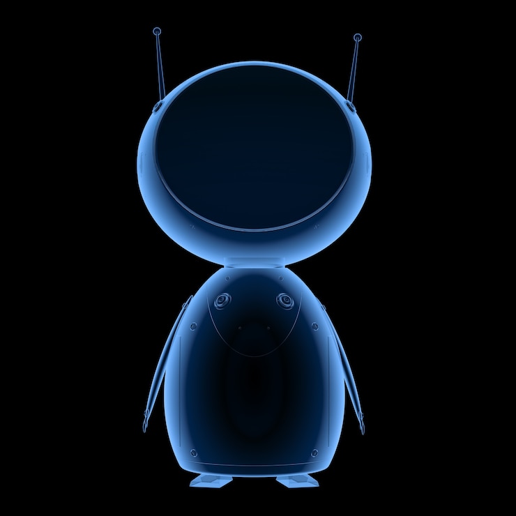 Foto representación 3d de rayos x lindo robot de inteligencia artificial aislado en negro