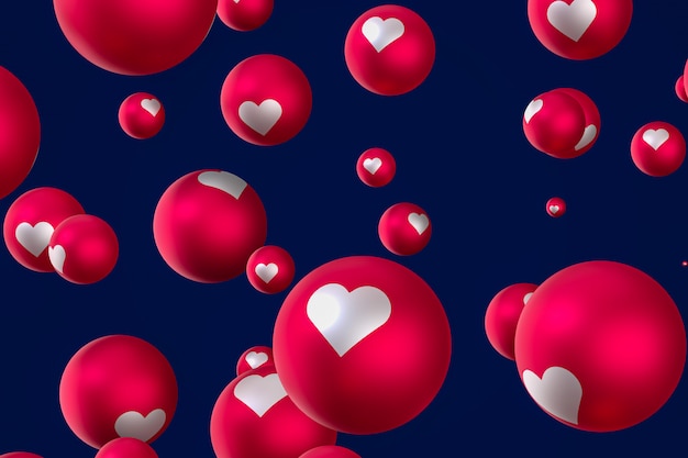 Representación 3D de reacciones emoji de corazón