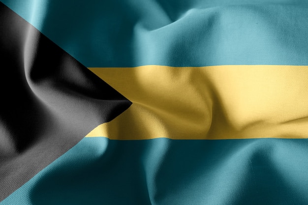 Representación 3D realista ondeando la bandera de seda de Bahamas