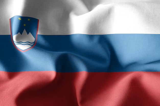 Foto representación 3d realista ondeando la bandera de seda de eslovenia