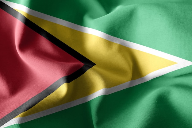 Representación 3D realista ondeando la bandera de seda de Guyana