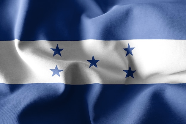 Representación 3D realista ondeando la bandera de seda de Honduras