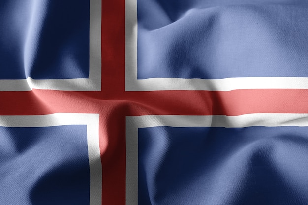 Representación 3D realista ondeando la bandera de seda de Islandia